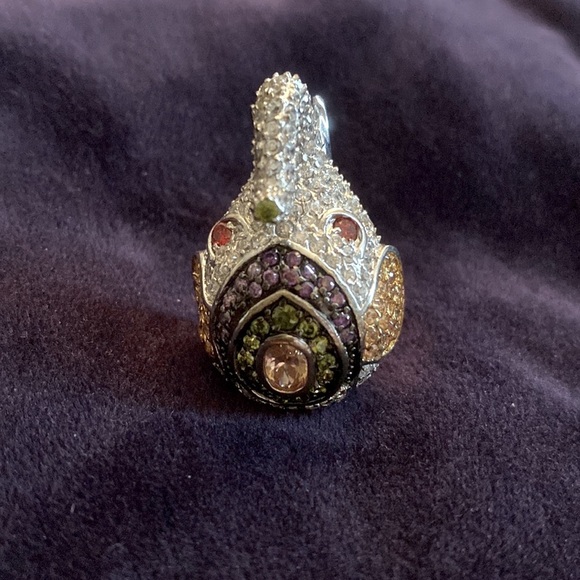 nOir Collection unique elephant ring w/multi color cubic zirconia stones. Size 8 - Picture 4 of 6